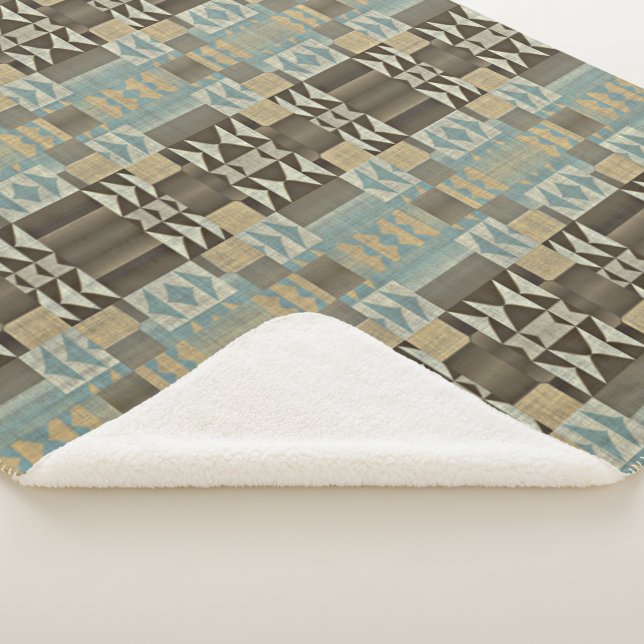 Couverture Sherpa Beige Turquoise Bleu Vert Taupe Brown Motif tribal (3/4)