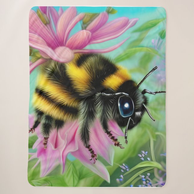 Couverture Sherpa Belle abeille sur une fleur rose Gros plan (Devant)