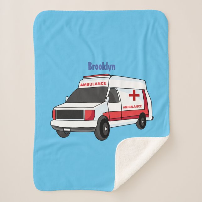 Couverture Sherpa Belle ambulance rouge caricature van (Devant)