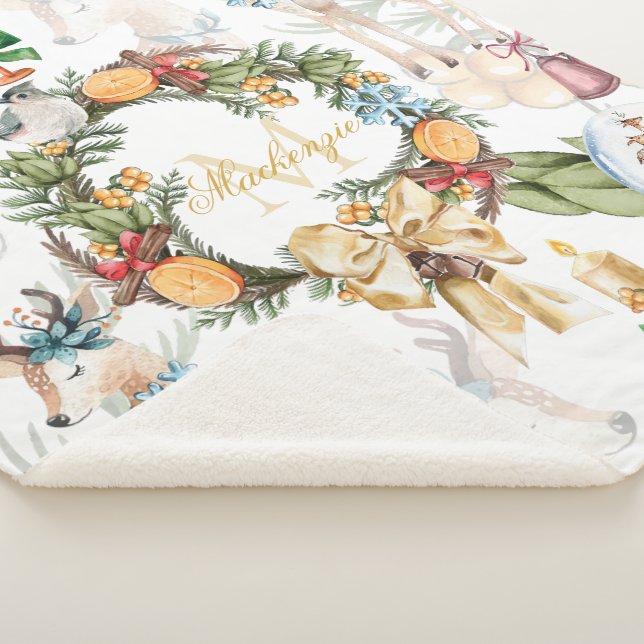 Couverture Sherpa Belle aquarelle de cerf Noël Nom de famille (3/4)