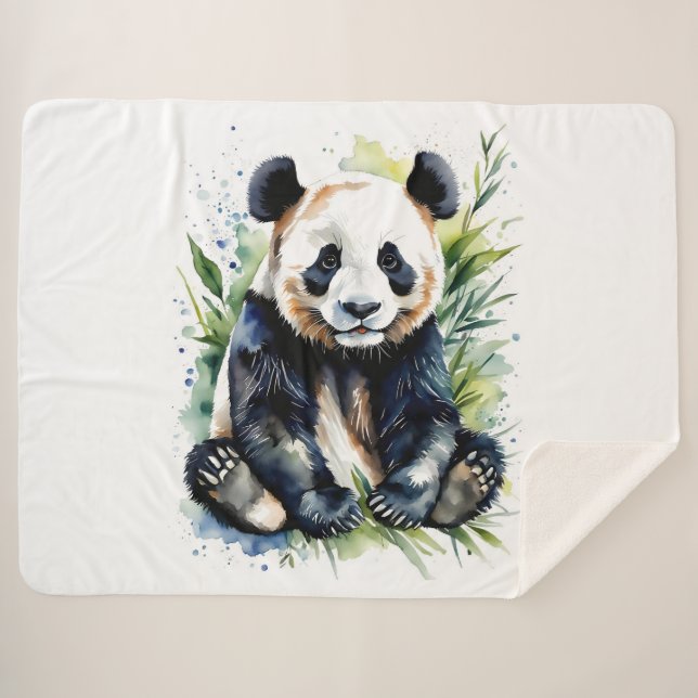 Couverture Sherpa Belle aquarelle Panda Bear (Devant (Horizontal))