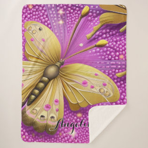 Couverture Sherpa Belle Aquarelle Papillon Or Personnalisée