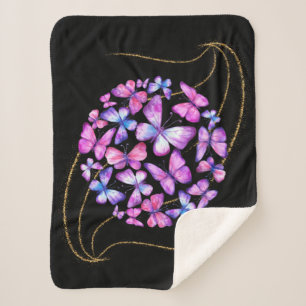 Couverture Sherpa Belle Aquarelle Papillons avec Boule d'Or