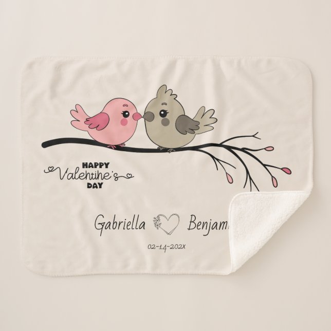 Couverture Sherpa Belle Cartoon Lovebirds sur la branche Saint-Valen (Devant (Horizontal))