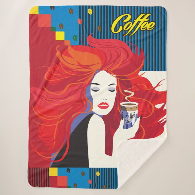 Couverture Sherpa Belle Fashion femme avec tasse de café moderne (Devant)