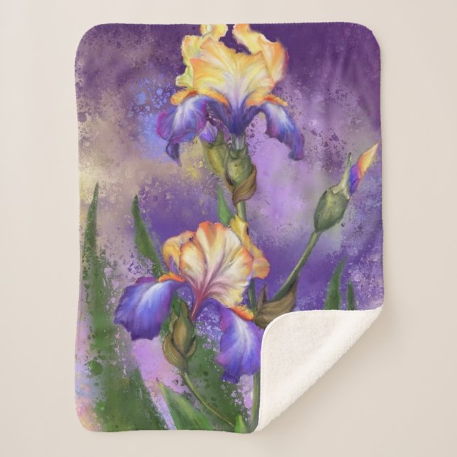 Couverture Sherpa Belle Fleur d'Iris - Peinture d'Art Migned (Devant)