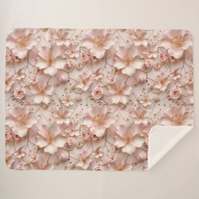 Couverture Sherpa Belle Fleur Pastel Rose Doux Fleur (Devant (Horizontal))