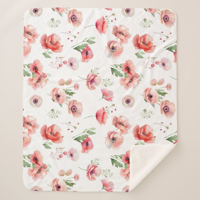 Couverture Sherpa Belle fleur rose et rouge pavot (Devant)