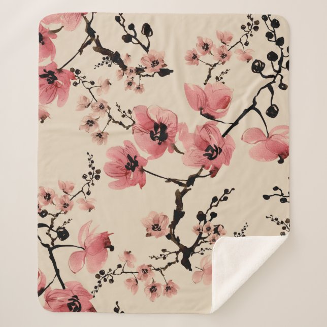 Couverture Sherpa Belle impression de fleurs d'aquarelle. St (Devant)