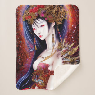 Couverture Sherpa Belle Japonaise fille Imaginaire gothique Triptyqu