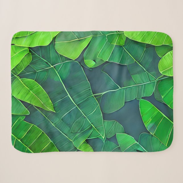 Couverture Sherpa Belle Motif Feuille verte (Devant (Horizontal))