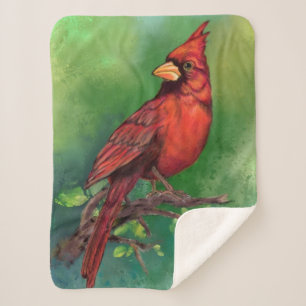 Couverture Sherpa Belle peinture d'oiseaux du Cardinal rouge du Nord