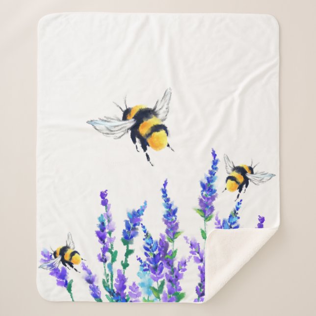 Couverture Sherpa Belles fleurs de printemps et les abeilles volent  (Devant)