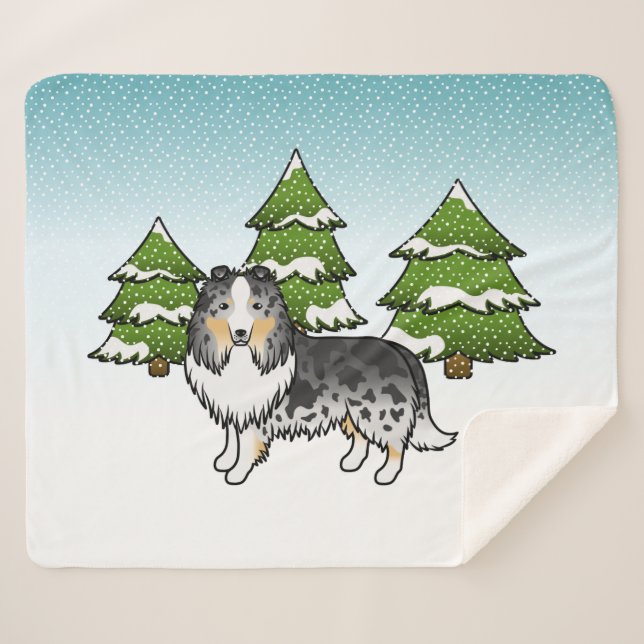 Couverture Sherpa Berger des Shetland Blue Merle dans une forêt hive (Devant (Horizontal))