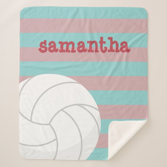 Couverture Sherpa Berry Red & Aqua Giant Volleyball Stried (Devant)