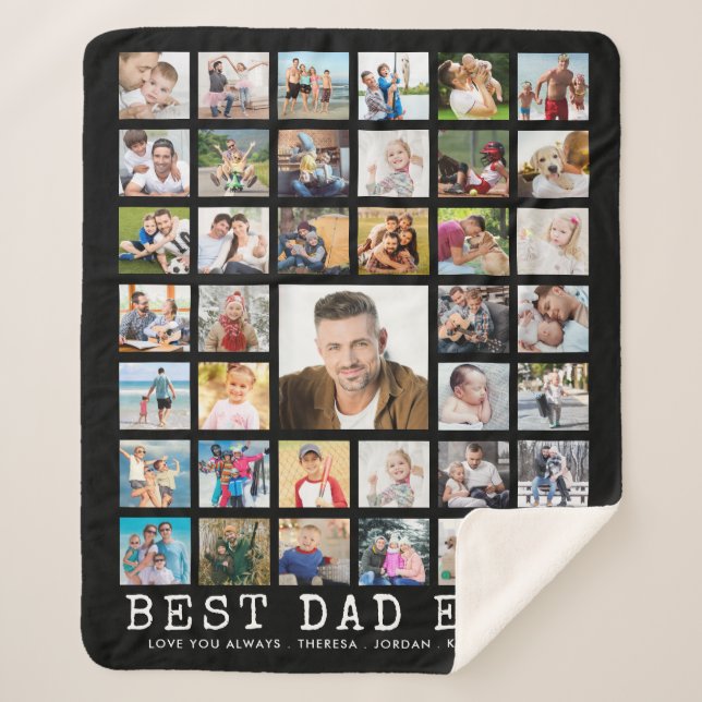 Couverture Sherpa BEST DAD EVER 39 Photo Collage personnalisé noir (Devant)
