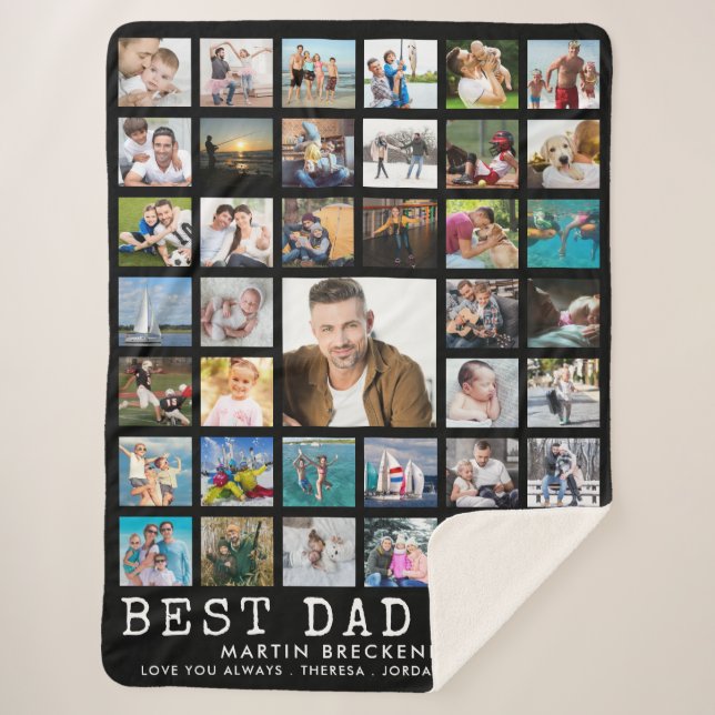 Couverture Sherpa BEST DAD JAMAIS Photo Collage Votre Texte Noir (Devant)