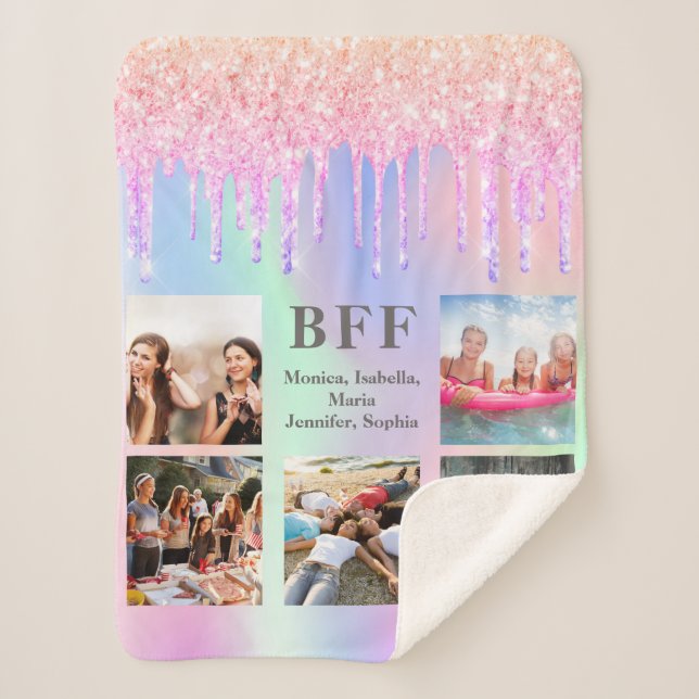 Couverture Sherpa Best friends photo collage rainbow glitter pink (Devant)