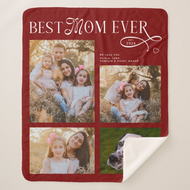 Couverture Sherpa Best Mom Ever 4 Photos Heart Mothers Day Gifts (Devant)