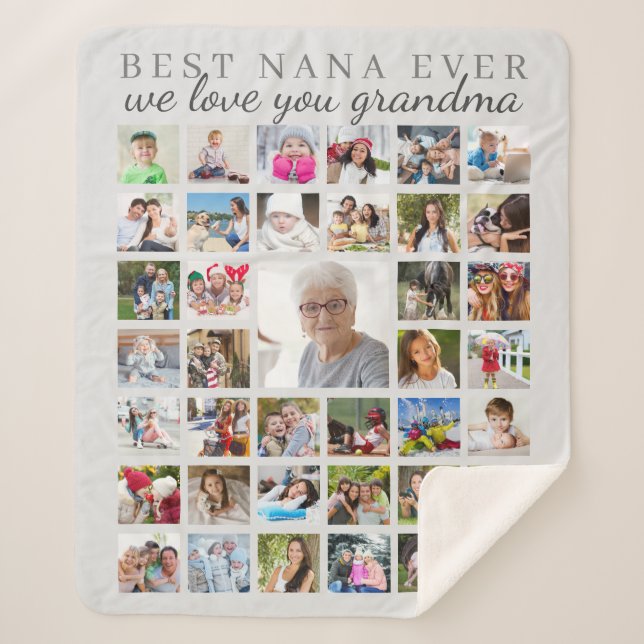 Couverture Sherpa BEST NANA JAMAIS Grandma Photo Collage Gris (Devant)