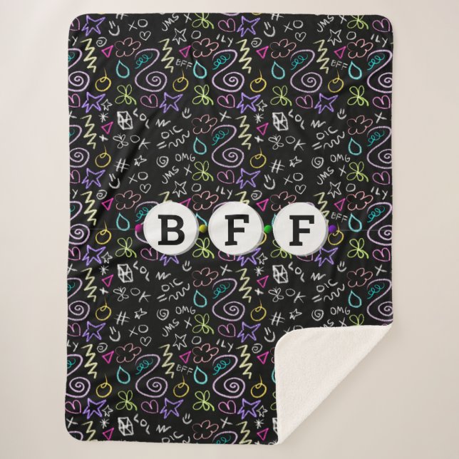 Couverture Sherpa BFF Doodles - Faux Parties scintillant Motif (3 pe (Devant)