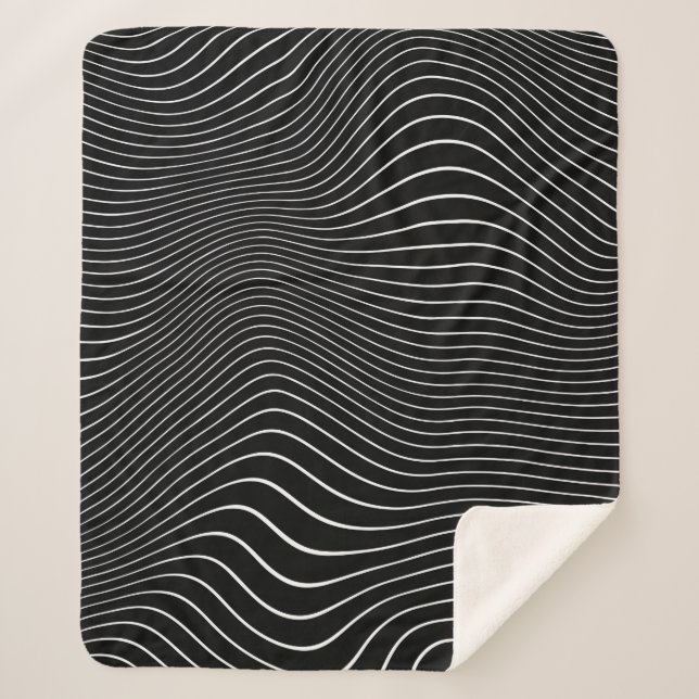 Couverture Sherpa Black and white Psychedelic Linear Wavy Background (Devant)