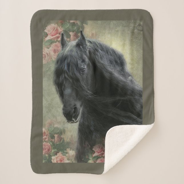 Couverture Sherpa Black Beauty Friesian Horse - Blanket (Devant)