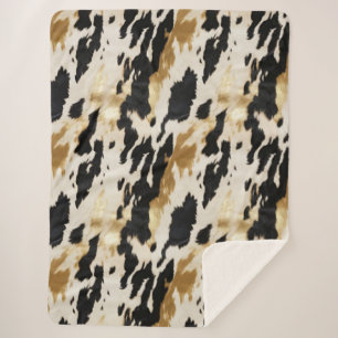 Couverture Sherpa Black Cream Gold Southwest Cowhide