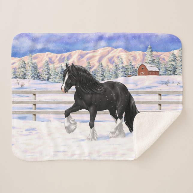 Couverture Sherpa Black Gypsy Vanner Irlandais Cob Brouillon Cheval  (Devant (Horizontal))