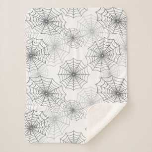 Couverture Sherpa Black Spider Web Cobweb Motif en soie sur Dark Whi