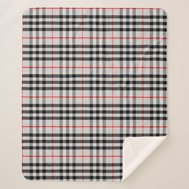 Couverture Sherpa Black White Red Classic Checkered Fabric (Devant)