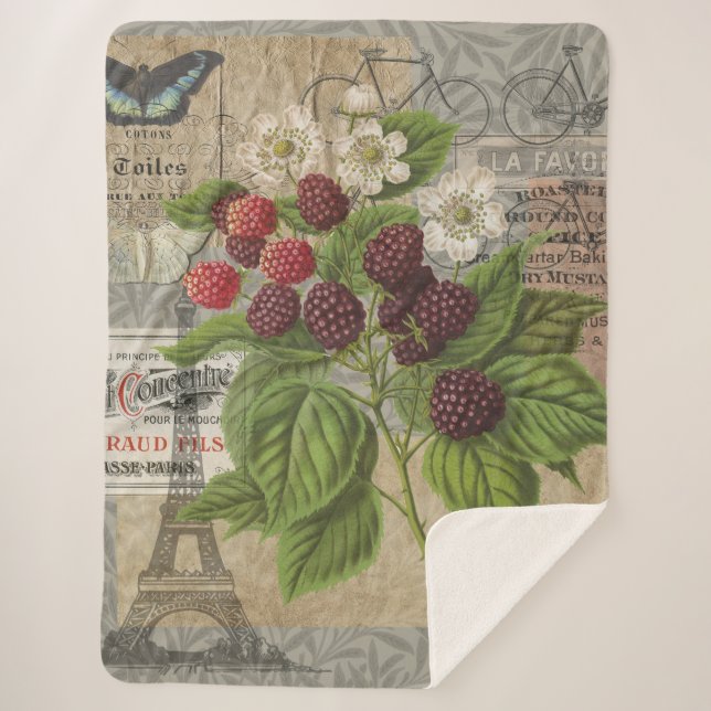 Couverture Sherpa Blackberries Floral Garden Flower Papillon Art (Devant)