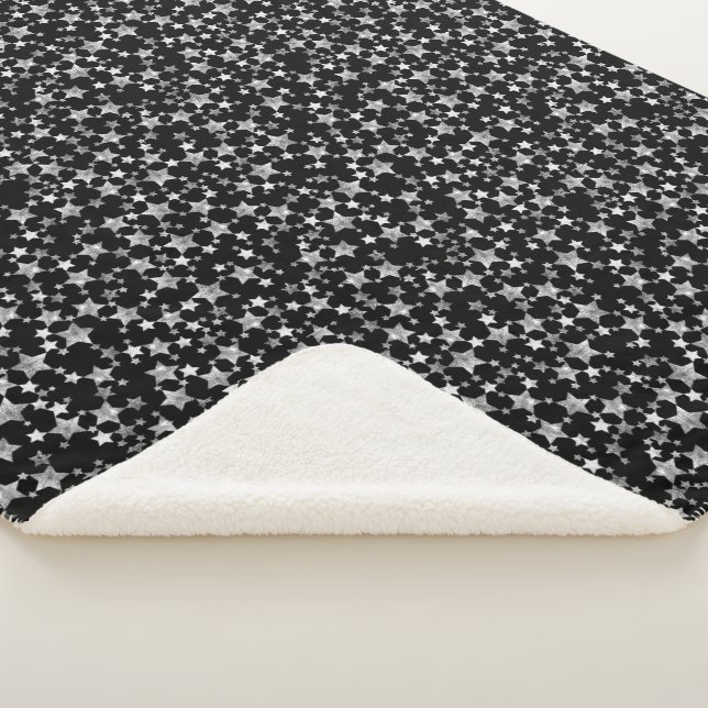 Couverture Sherpa Blanc sur noir | Motif d'étoiles d'impression Lino (3/4)