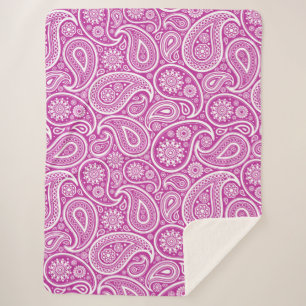 Couverture Sherpa Blanc Vintage Paisley Motif sur rose
