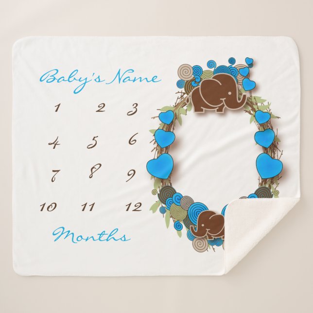 Couverture Sherpa Blanche bébé de Milestone - Eléphant (Devant (Horizontal))