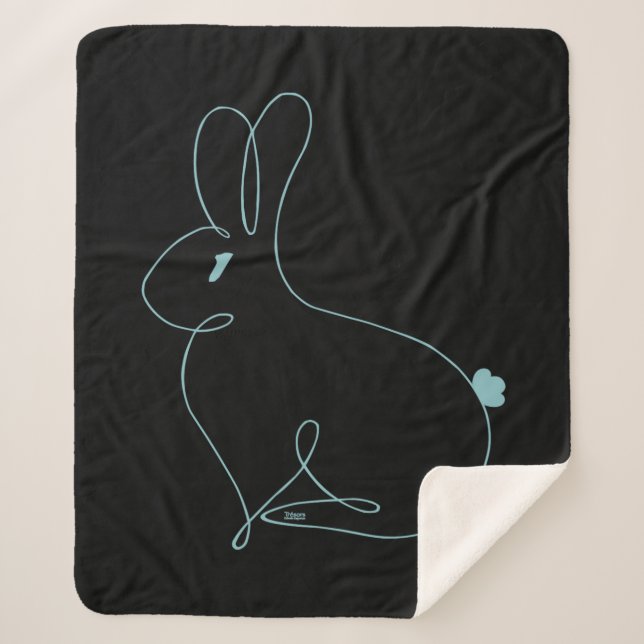 Couverture Sherpa Blanche Sherpa avec TEE Bunny graphique bleu noir (Devant)