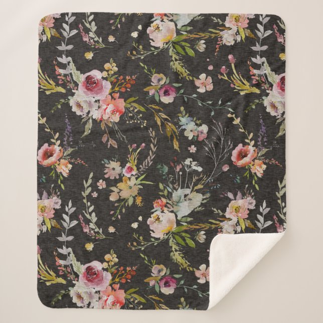 Couverture Sherpa Blanche Sherpa Floral Noir (Devant)