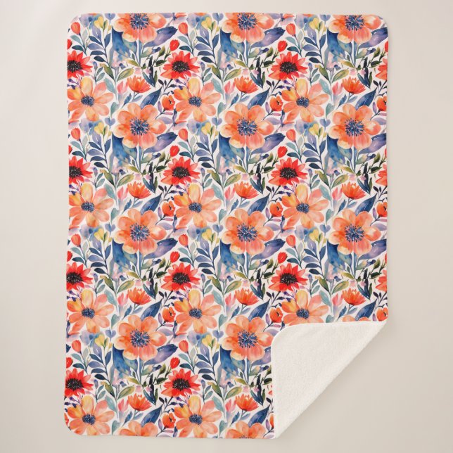 Couverture Sherpa Blanche Sherpa Floral Scandinave (Devant)