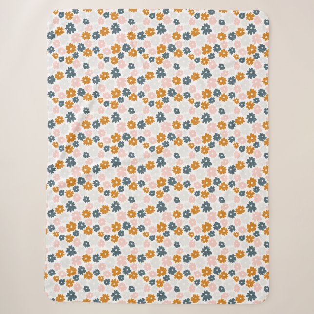Couverture Sherpa Blanche Sherpa Florale, Blanche Confortable, Fleur (Devant)
