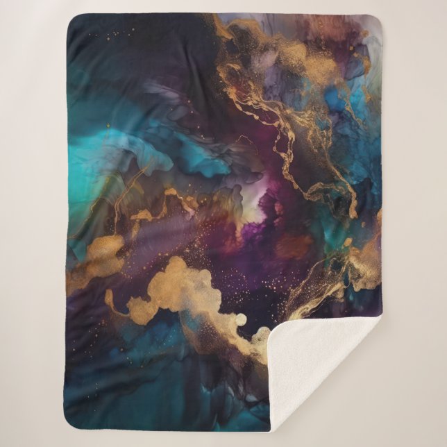 Couverture Sherpa Blanche Sherpa Gold, Blue et Purple (Devant)