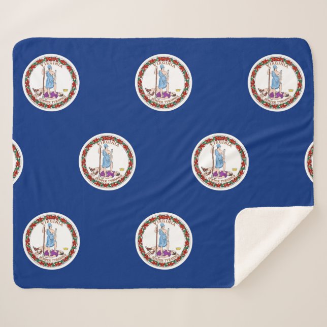 Couverture Sherpa Blanche Sherpa patriotique avec drapeau de Virgini (Devant (Horizontal))