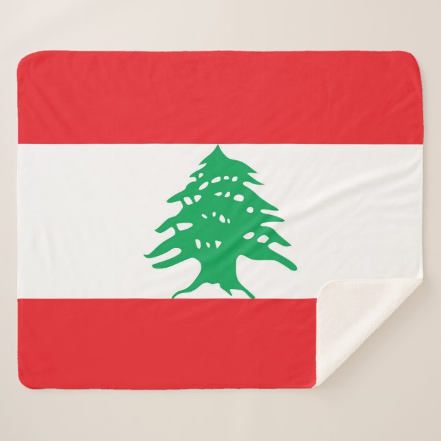 Couverture Sherpa Blanche Sherpa patriotique avec drapeau du Liban (Devant (Horizontal))
