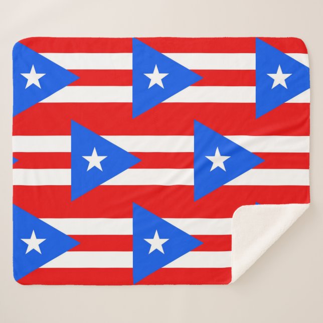 Couverture Sherpa Blanche Sherpa patriotique avec drapeau Porto Rico (Devant (Horizontal))