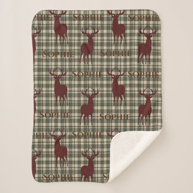 Couverture Sherpa Blanche Sherpa personnalisée aux cerfs (Devant)