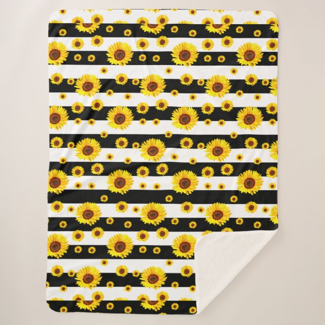 Couverture Sherpa Blancs Noirs Avec Fleur De Tournesol (Devant)