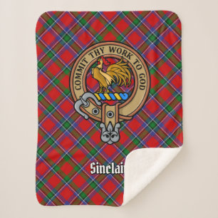 Couverture Sherpa Blason de Clan Sinclair sur tartan rouge