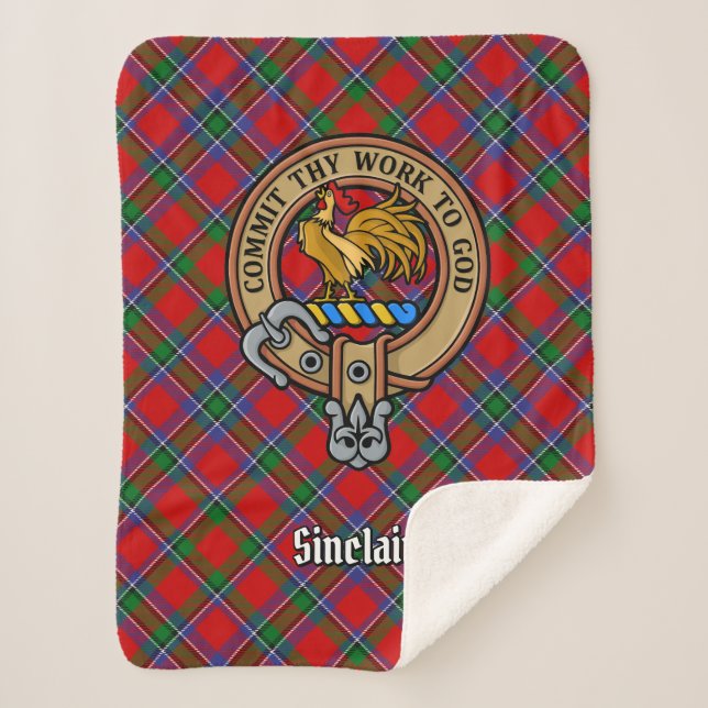 Couverture Sherpa Blason de Clan Sinclair sur tartan rouge (Devant)