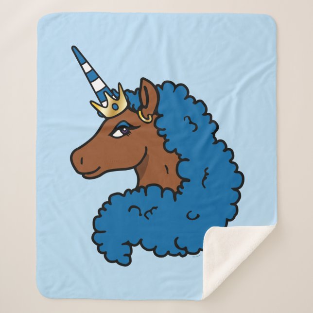 Couverture Sherpa Bleu Afro Unicorn (Devant)