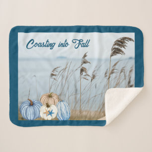 Couverture Sherpa Bleu automne côtier et Citrouilles blancs et Starf