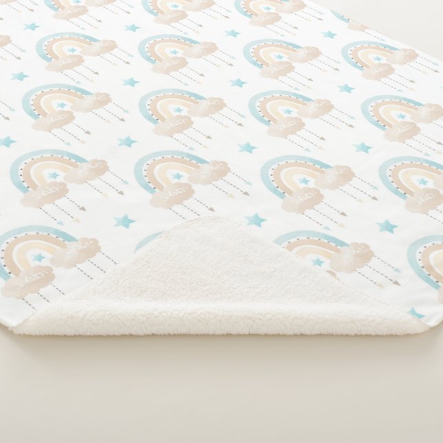 Couverture Sherpa Bleu Blanc et Tan Nuages et Rainbows Baby Boy (3/4)